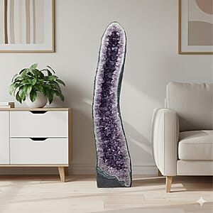 Decorative Carved Amethyst Geode on Wooden Base (220 lbs)