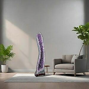 Decorative Carved Amethyst Geode on Wooden Base (220 lbs)