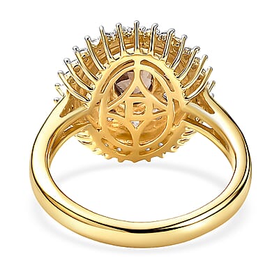 D'Joy Premium Madagascar Color Change Garnet and Moissanite 2.30 ctw Eclipse Halo Ring in 18K Vermeil Yellow Gold Over Sterling Silver (Size 10.0)