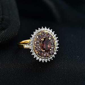 D'Joy Premium Madagascar Color Change Garnet and Moissanite 2.30 ctw Cluster Ring in 18K Vermeil Yellow Gold Over Sterling Silver (Size 8.0)