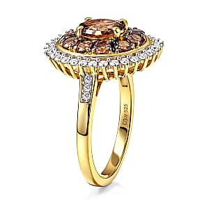 D'Joy Premium Madagascar Color Change Garnet and Moissanite 2.30 ctw Cluster Ring in 18K Vermeil Yellow Gold Over Sterling Silver (Size 8.0)