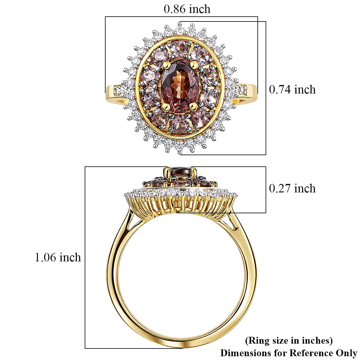 D'Joy Premium Madagascar Color Change Garnet and Moissanite 2.30 ctw Cluster Ring in 18K Vermeil Yellow Gold Over Sterling Silver (Size 8.0) image number 5