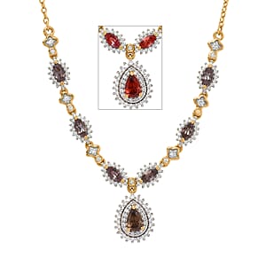 D'Joy Premium Madagascar Color Change Garnet and Moissanite 2.25 ctw Necklace in 18K Vermeil Yellow Gold Over Sterling Silver 18 Inches 