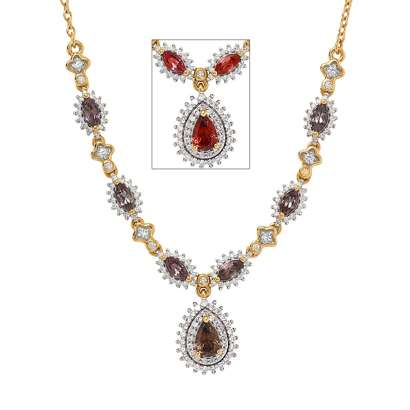 D'Joy Premium Madagascar Color Change Garnet and Moissanite 2.25 ctw Luminous Cascade Necklace in 18K Vermeil Yellow Gold Over Sterling Silver 18 Inches