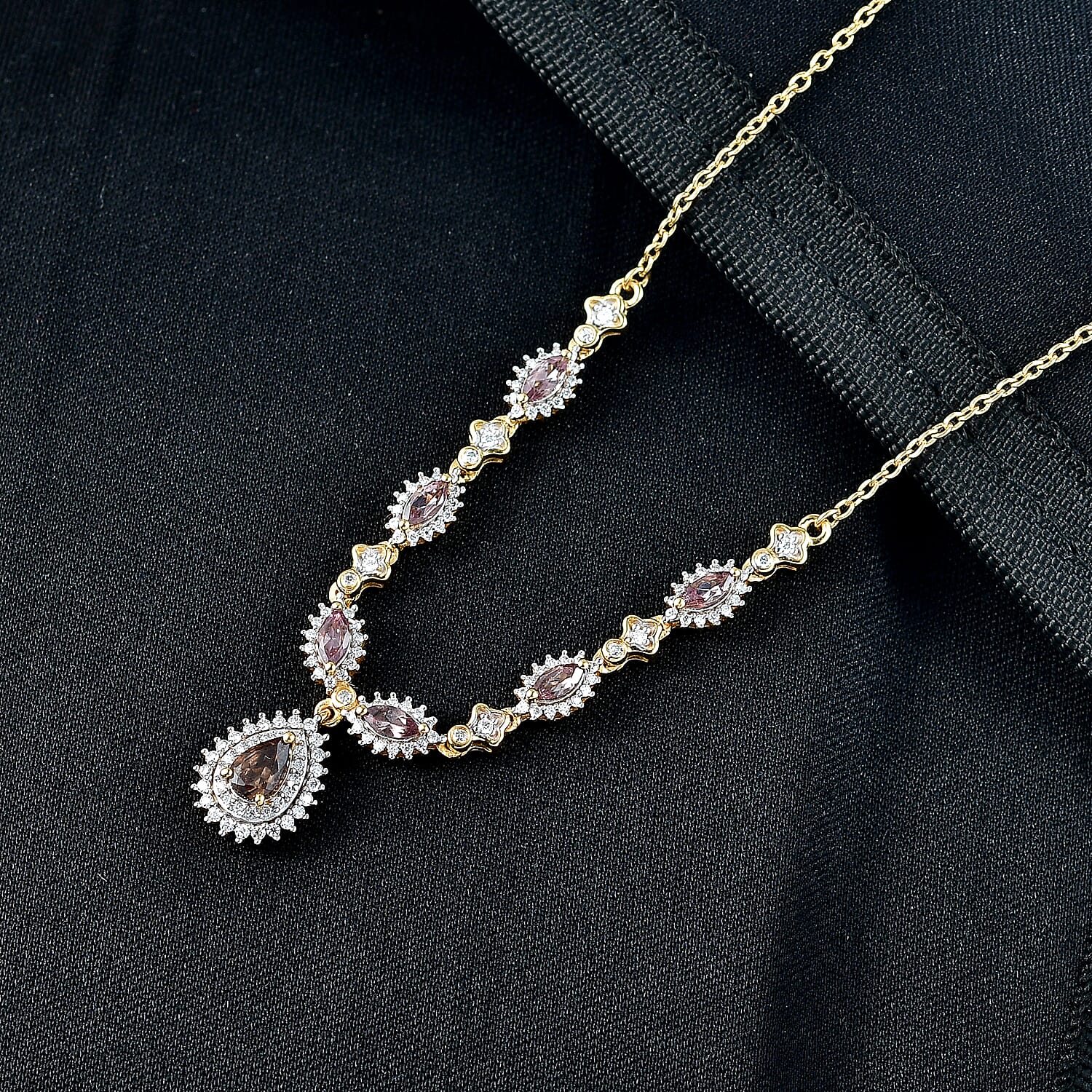 D'Joy Premium Madagascar Color Change Garnet and Moissanite 2.25 ctw Luminous Cascade Necklace in 18K Vermeil Yellow Gold Over Sterling Silver 18 Inches 