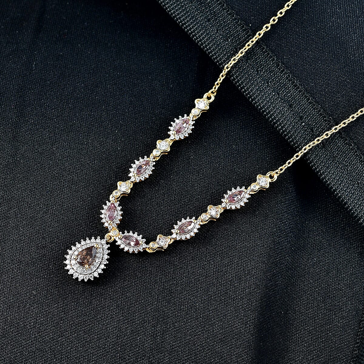 D'Joy Premium Madagascar Color Change Garnet and Moissanite 2.25 ctw Necklace in 18K Vermeil Yellow Gold Over Sterling Silver 18 Inches  image number 1