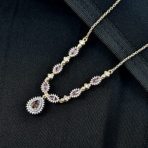 D'Joy Premium Madagascar Color Change Garnet and Moissanite 2.25 ctw Necklace in 18K Vermeil Yellow Gold Over Sterling Silver 18 Inches 