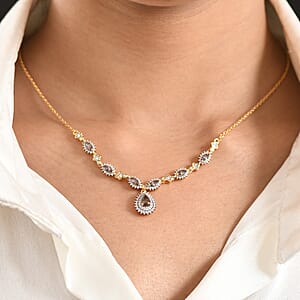 D'Joy Premium Madagascar Color Change Garnet and Moissanite 2.25 ctw Necklace in 18K Vermeil Yellow Gold Over Sterling Silver 18 Inches 