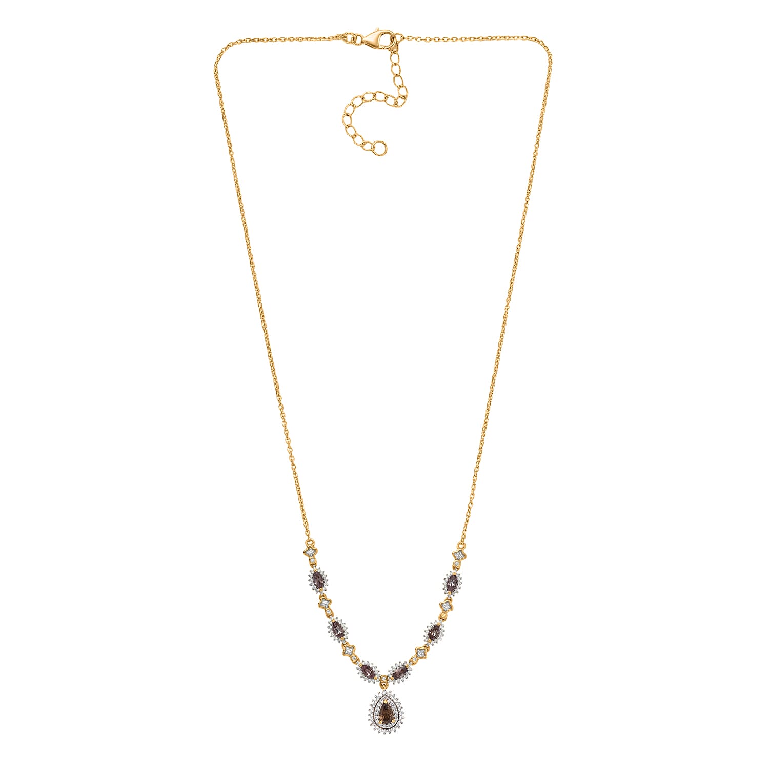 D'Joy Premium Madagascar Color Change Garnet and Moissanite 2.25 ctw Luminous Cascade Necklace in 18K Vermeil Yellow Gold Over Sterling Silver 18 Inches 