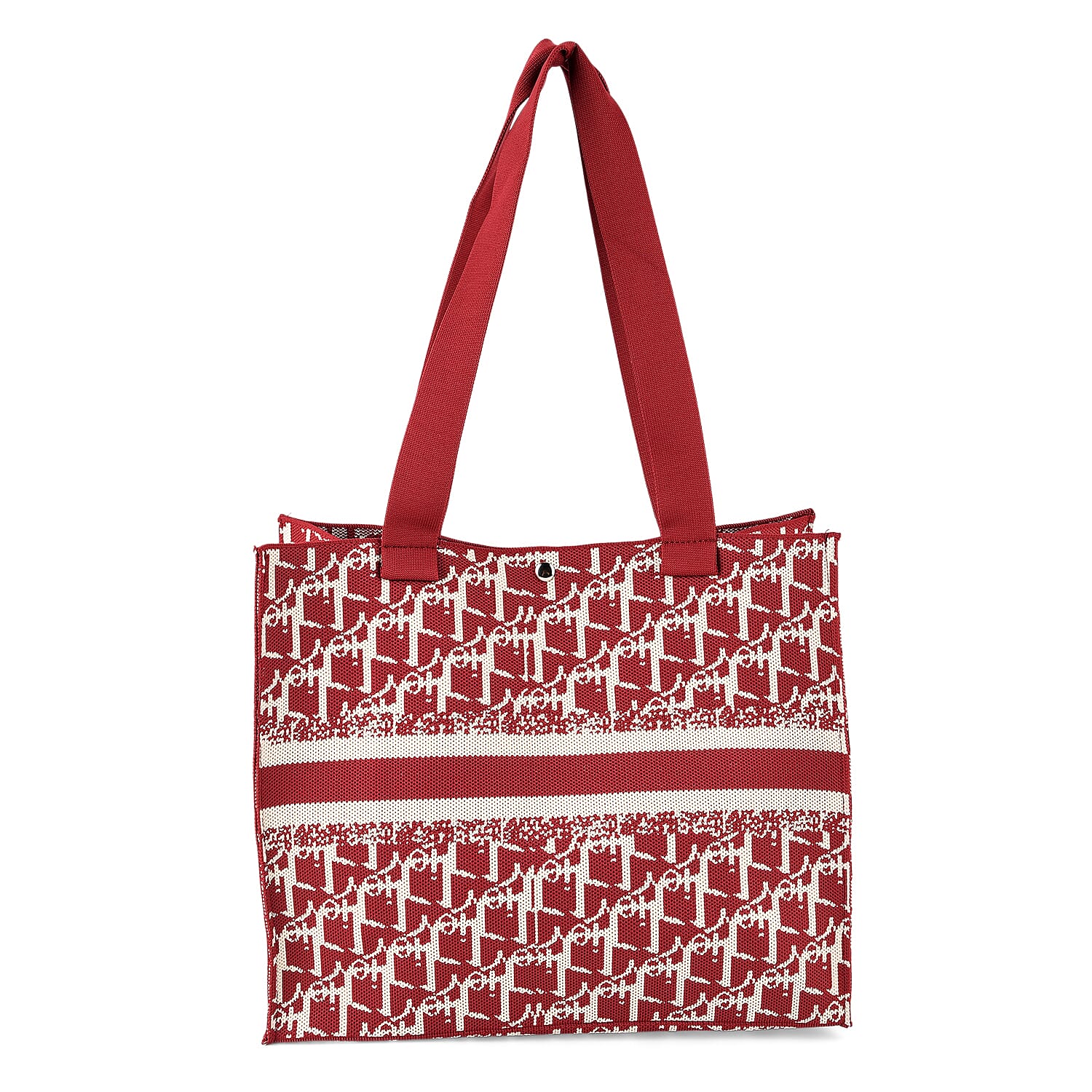 La Marey Red Polyester Knitted Tote Bag