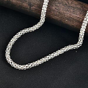 D'Joy Sterling Silver Popcorn Bead Chain Necklace (20 Inches) (23.10 Grams)
