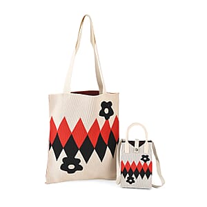 La Marey White Zigzag Pattern Tote Bag and Phone Bag