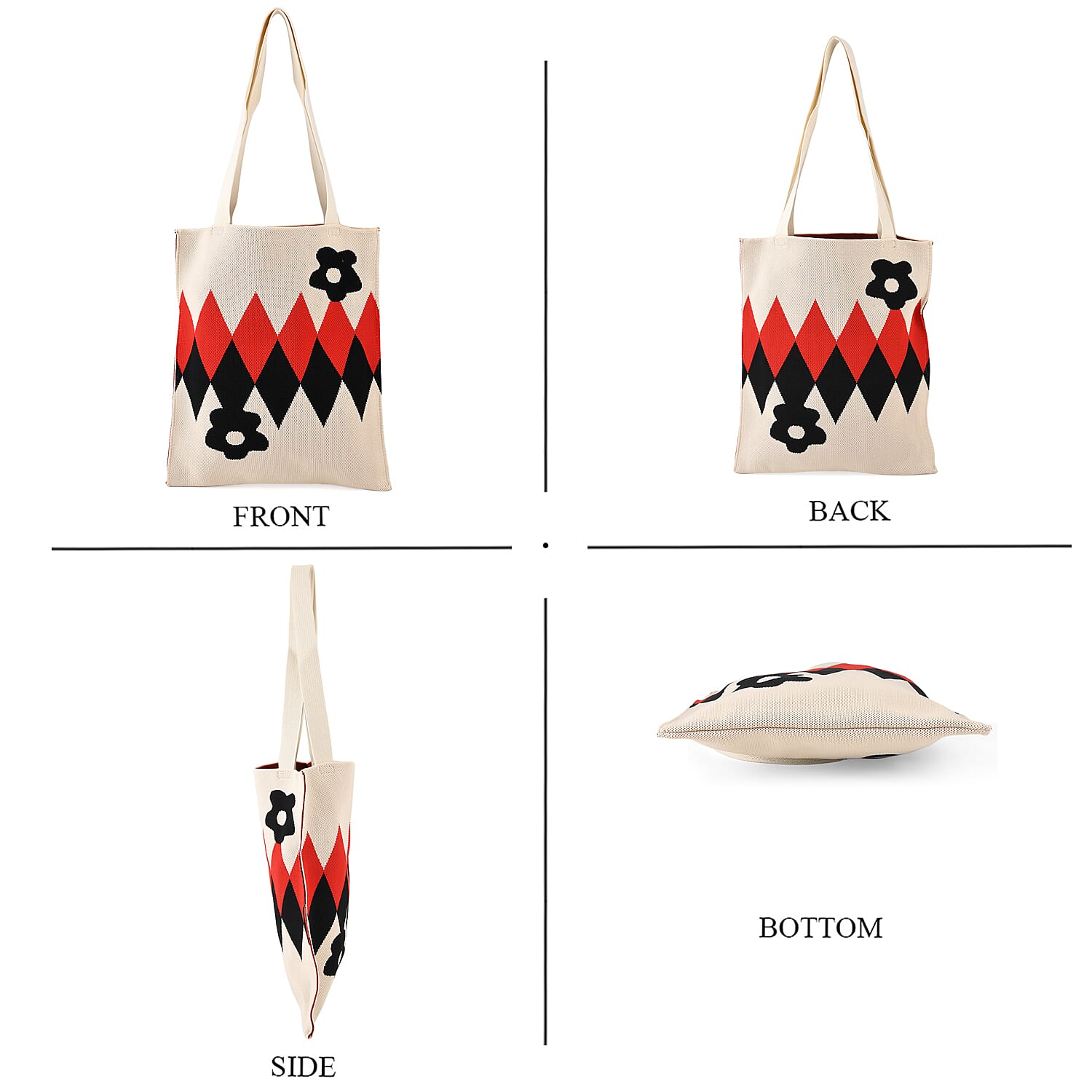 La Marey Cream Geometric Diamond Pattern Tote Bag and Crossbody Bag