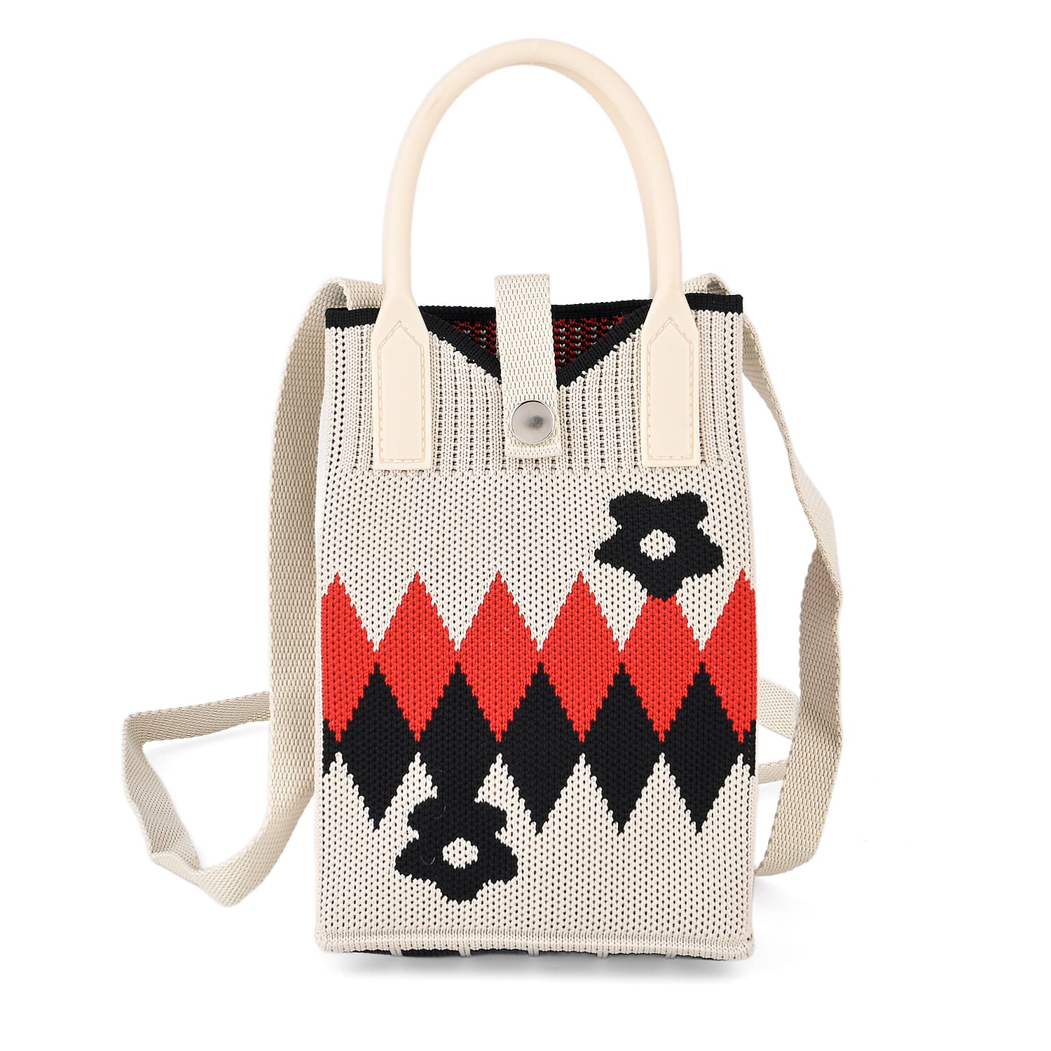 La Marey Cream Geometric Diamond Pattern Tote Bag and Crossbody Bag