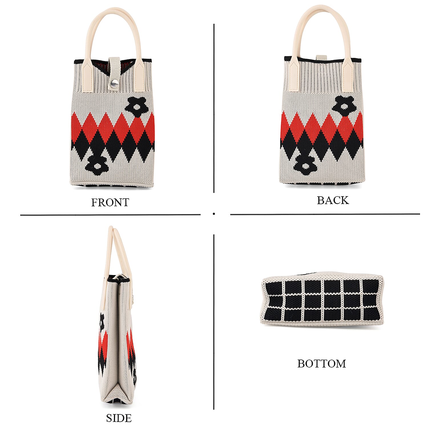 La Marey Cream Geometric Diamond Pattern Tote Bag and Crossbody Bag
