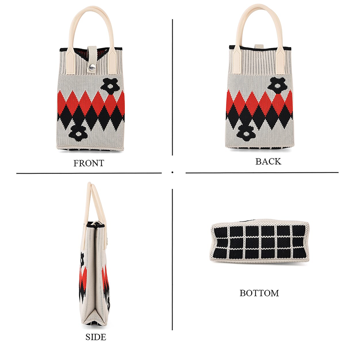La Marey White Zigzag Pattern Tote Bag and Phone Bag image number 5