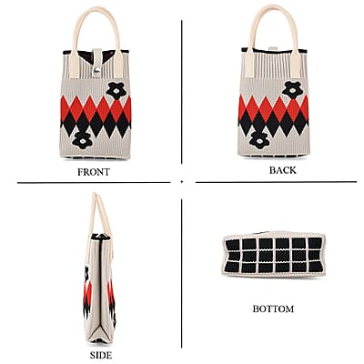 La Marey Cream Geometric Diamond Pattern Tote Bag and Crossbody Bag