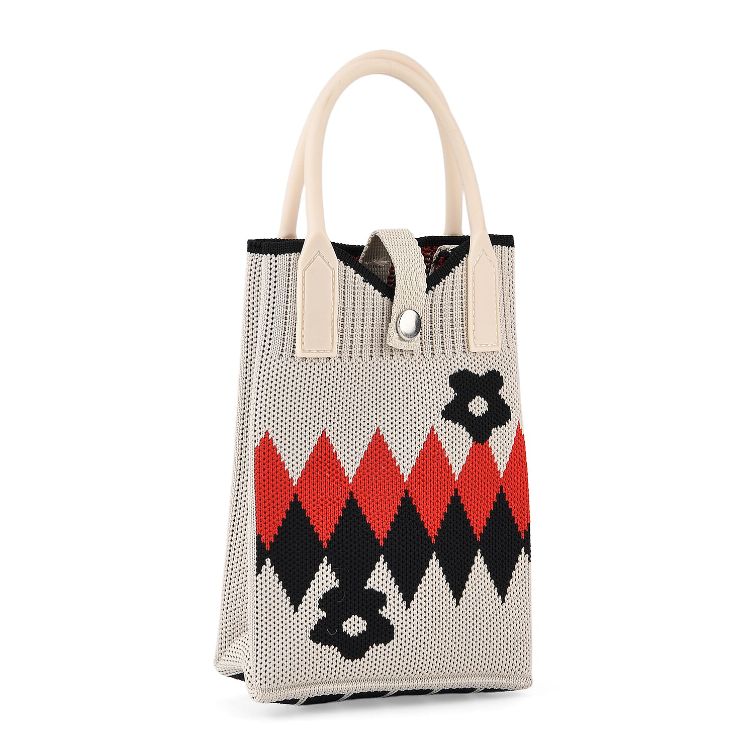 La Marey Cream Geometric Diamond Pattern Tote Bag and Crossbody Bag