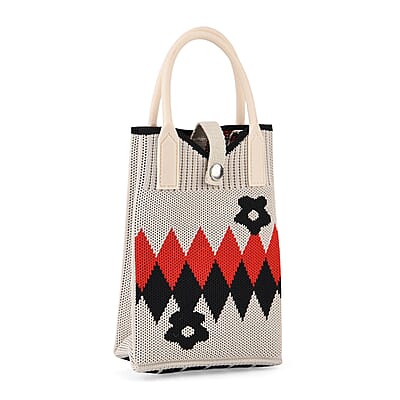 La Marey Cream Geometric Diamond Pattern Tote Bag and Crossbody Bag