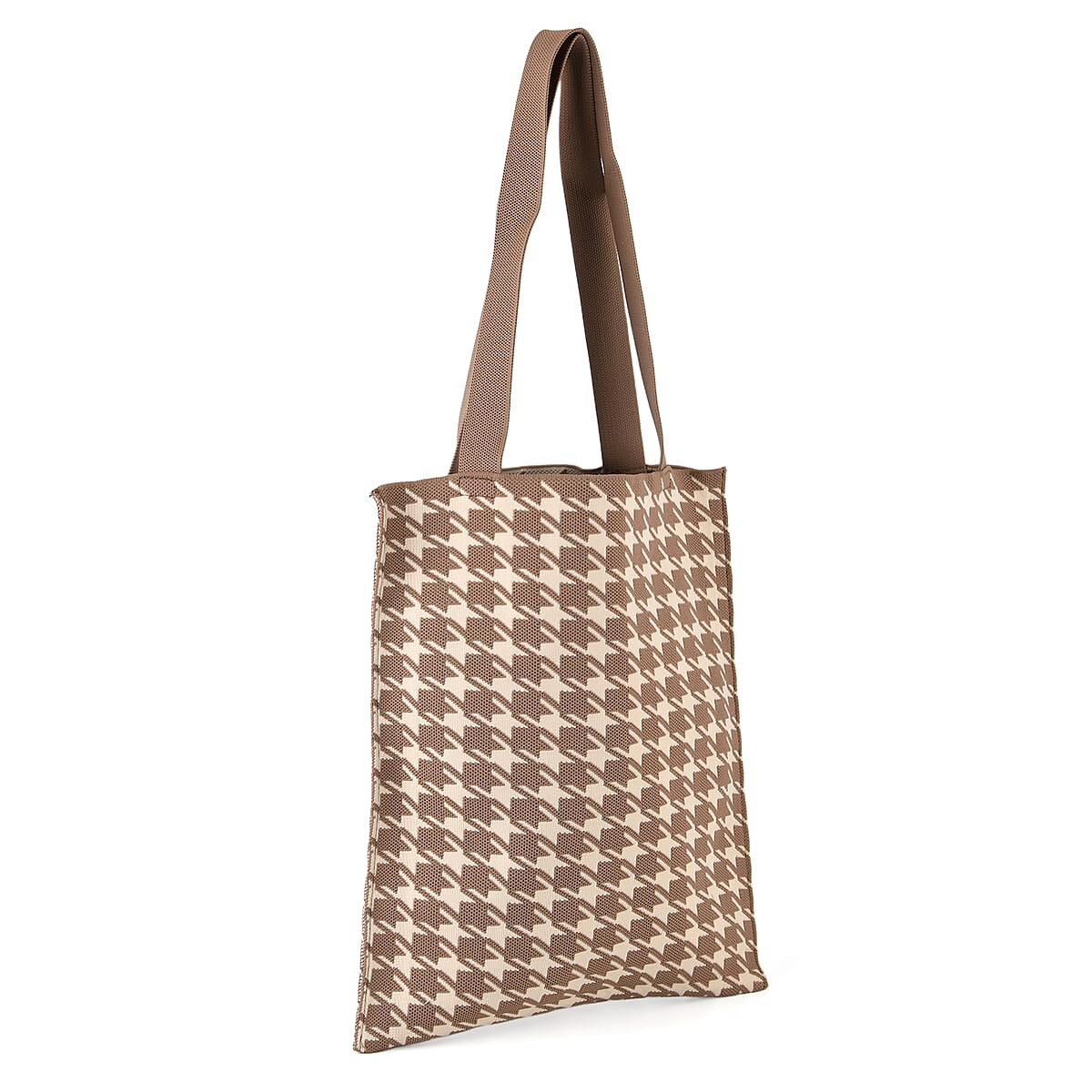 La Marey Mocha Brown Classic Houndstooth Tote Bag and Crossbody Bag image number 1