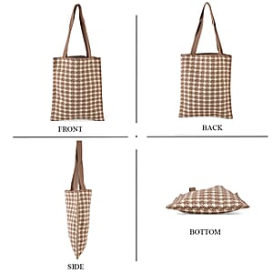 La Marey Mocha Brown Classic Houndstooth Tote Bag and Crossbody Bag