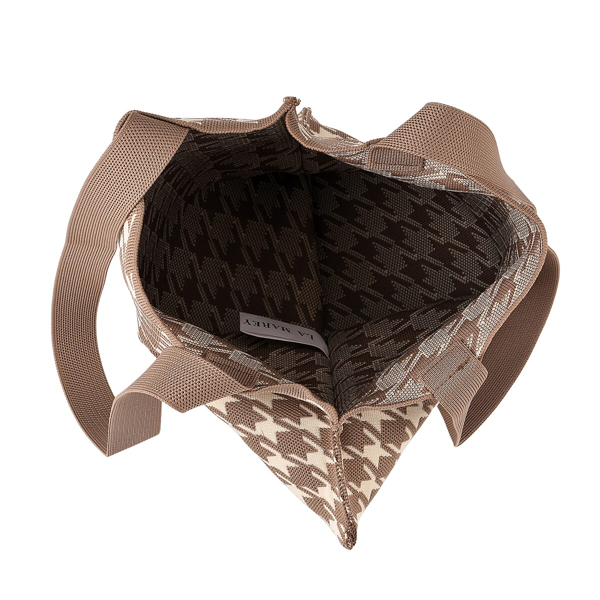 La Marey Mocha Brown Classic Houndstooth Tote Bag and Crossbody Bag image number 3