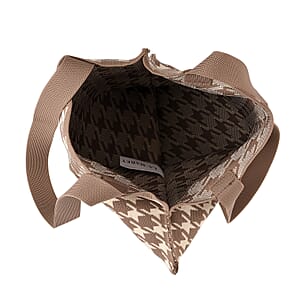 La Marey Mocha Brown Classic Houndstooth Tote Bag and Crossbody Bag