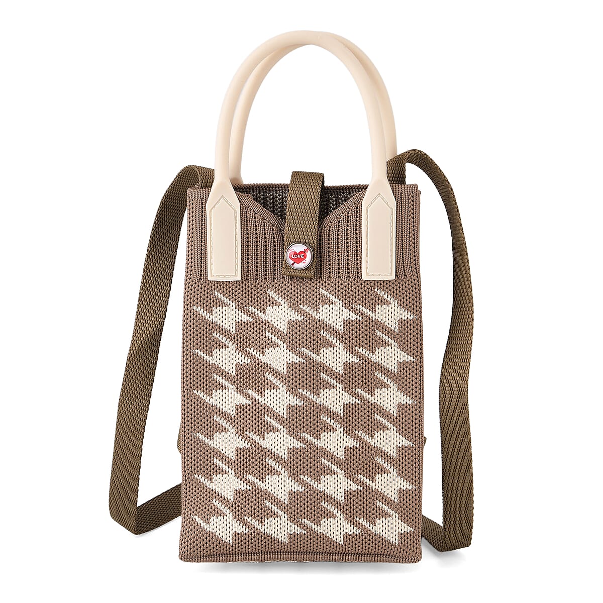 La Marey Mocha Brown Classic Houndstooth Tote Bag and Crossbody Bag image number 4