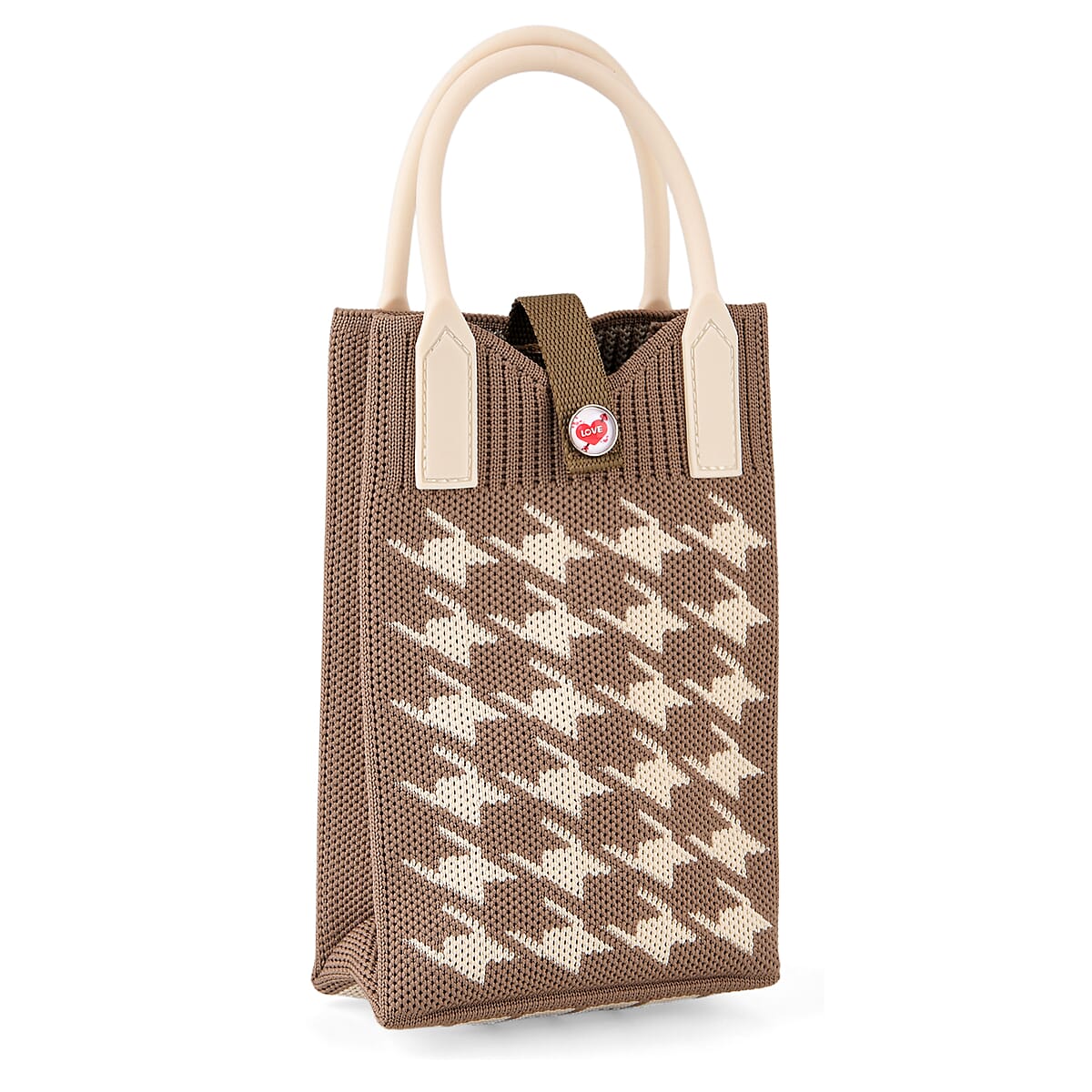 La Marey Mocha Brown Classic Houndstooth Tote Bag and Crossbody Bag image number 5