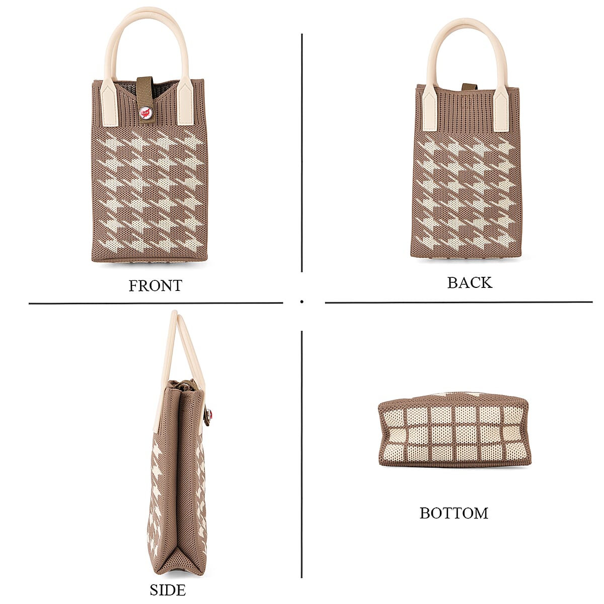 La Marey Mocha Brown Classic Houndstooth Tote Bag and Crossbody Bag image number 6