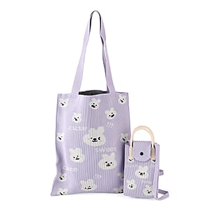 La Marey Purple Cute Bunny Face Pattern Tote Bag and Crossbody Bag