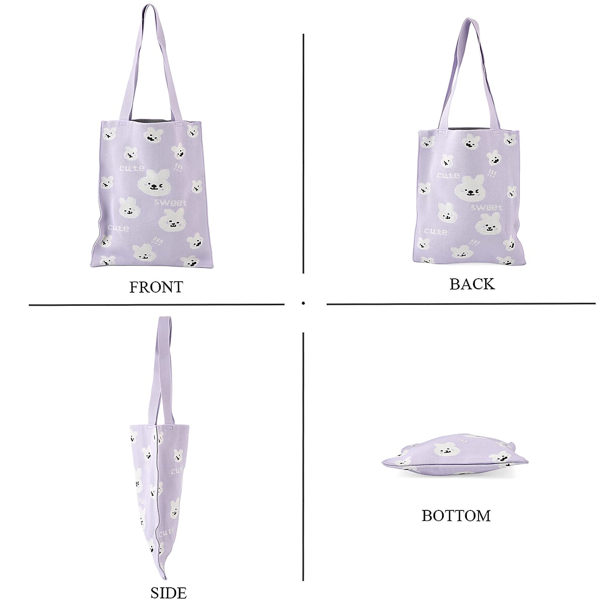 La Marey Purple Cute Bunny Face Pattern Tote Bag and Crossbody Bag image number 2
