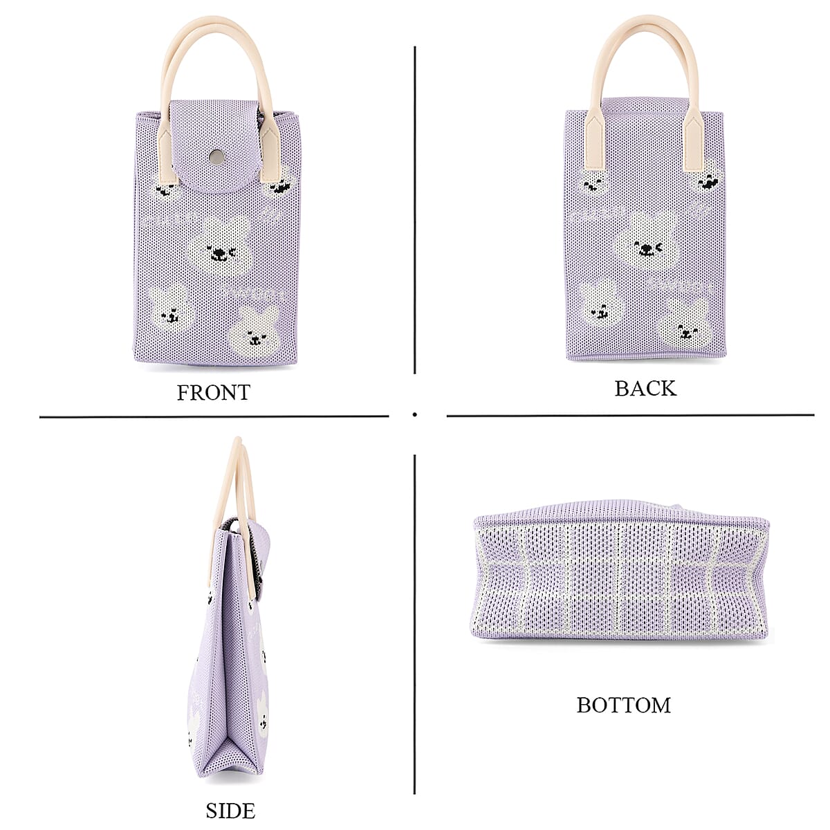 La Marey Purple Cute Bunny Face Pattern Tote Bag and Crossbody Bag image number 6