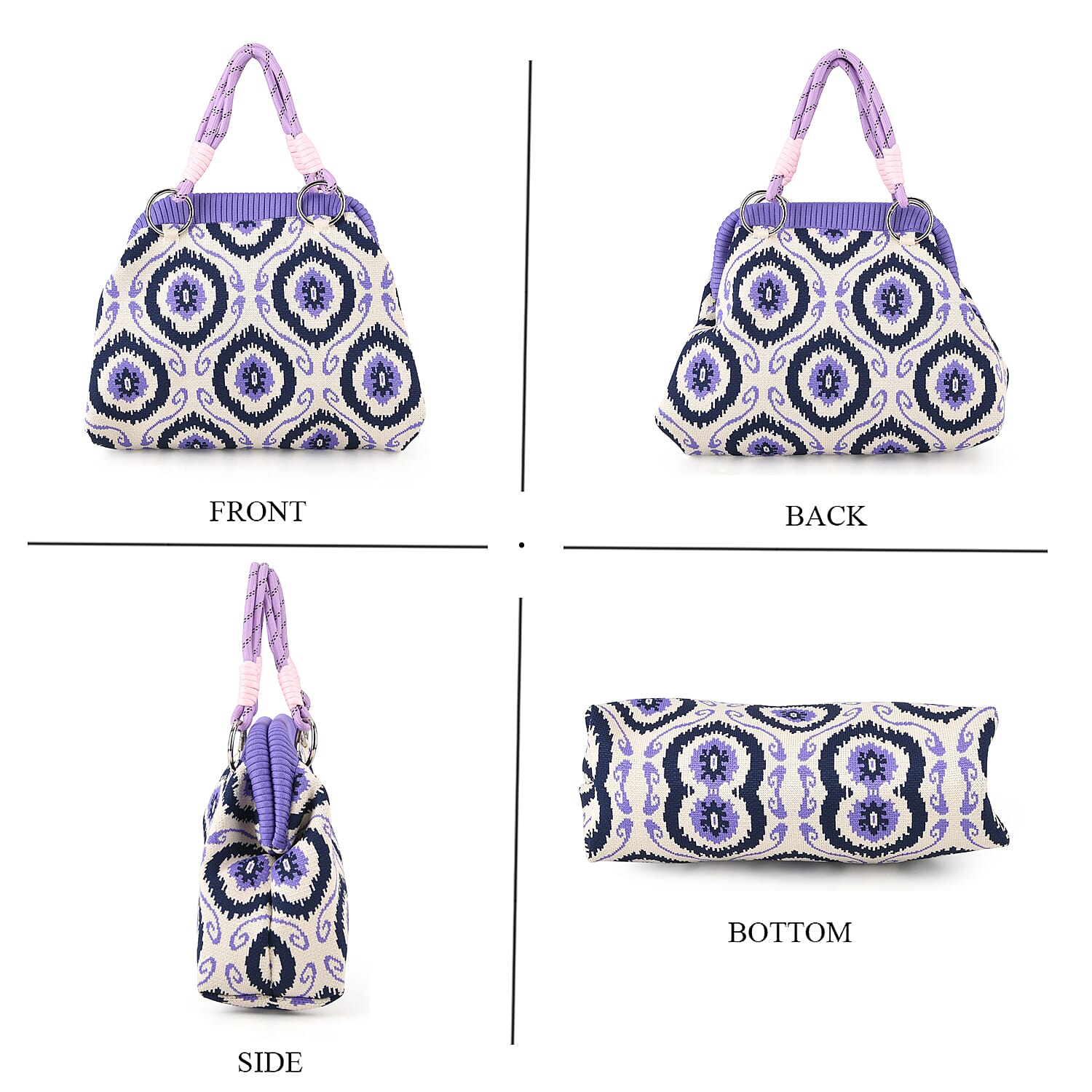 Lay Marey Purple Floral Pattern Knitted Handbag