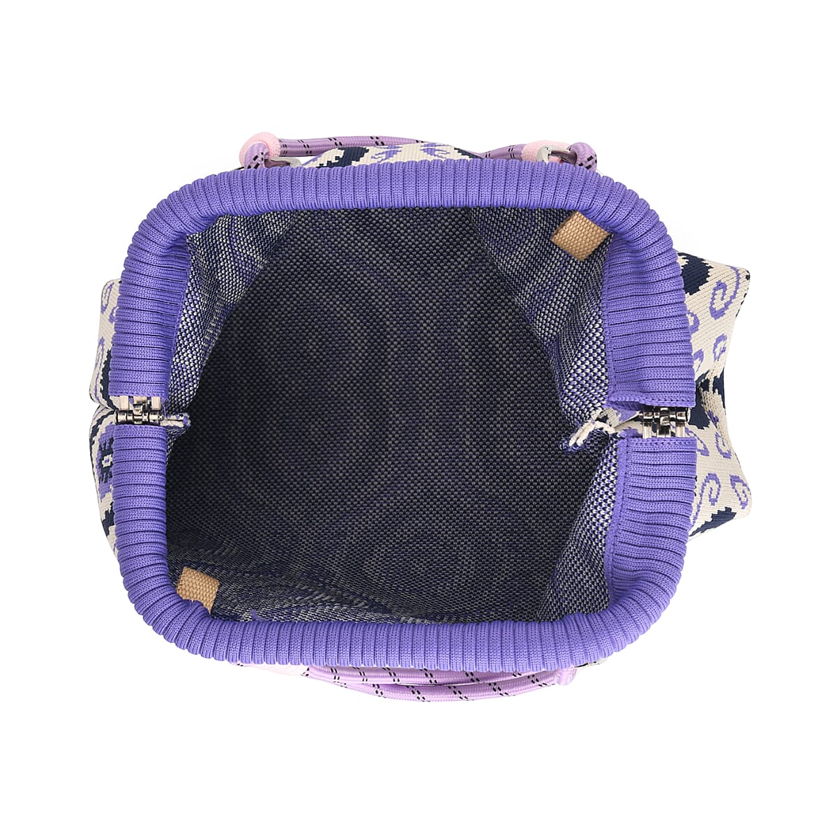 Lay Marey Purple Floral Pattern Knitted Handbag image number 2