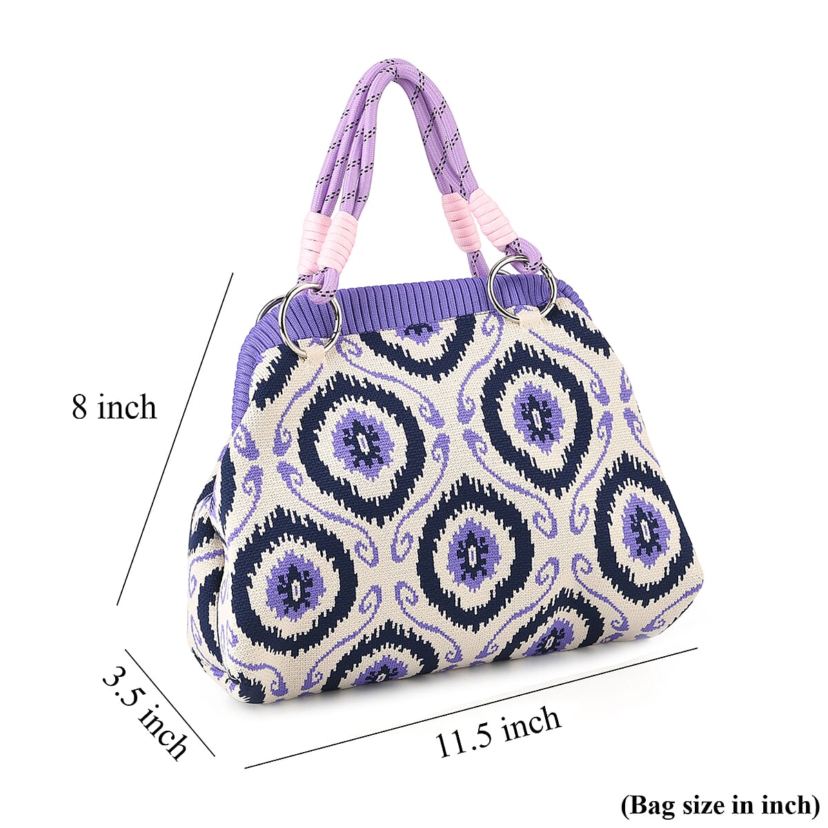 Lay Marey Purple Floral Pattern Knitted Handbag image number 3