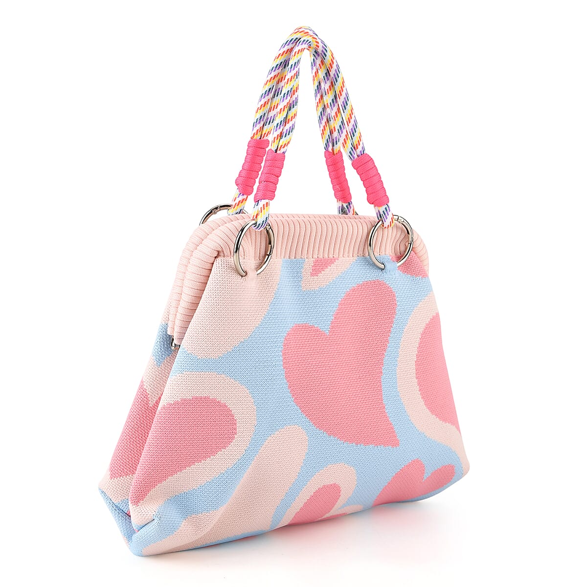 Lay Marey Pink Heart Pattern Knitted Handbag image number 0