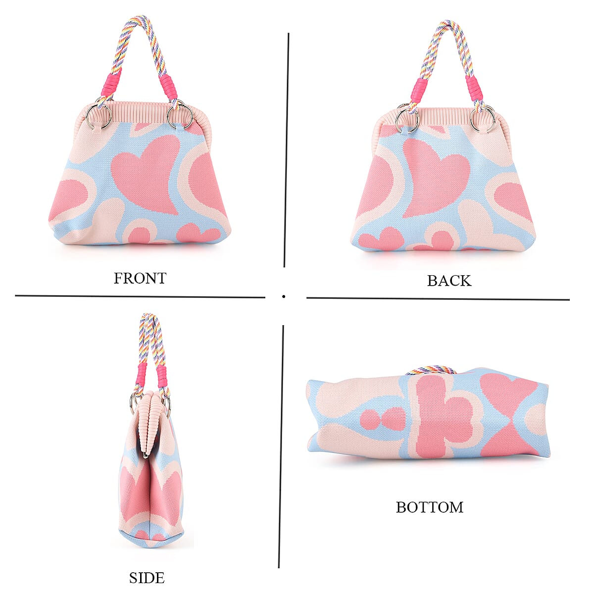 Lay Marey Pink Heart Pattern Knitted Handbag image number 1