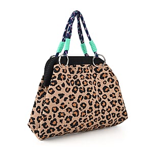 La Marey Brown Leopard Pattern Knitted Handbag