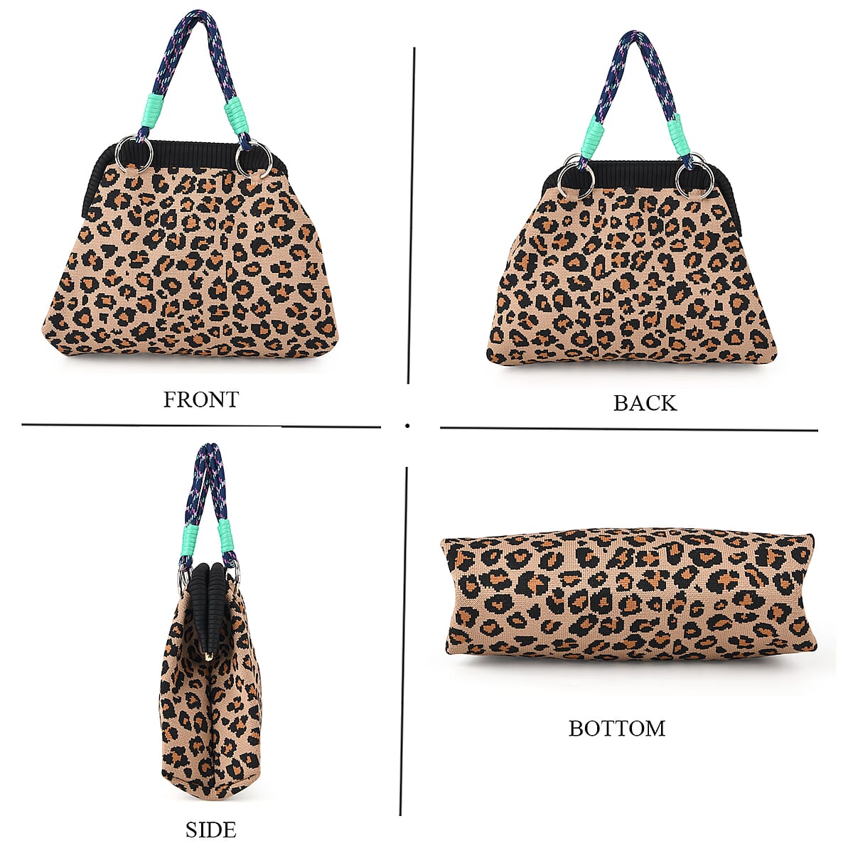 La Marey Brown Leopard Pattern Knitted Handbag image number 1
