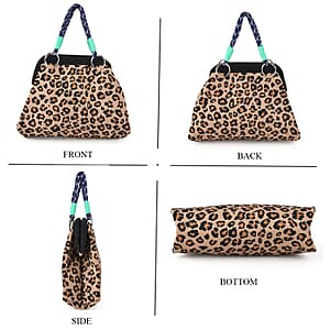 La Marey Brown Leopard Pattern Knitted Handbag