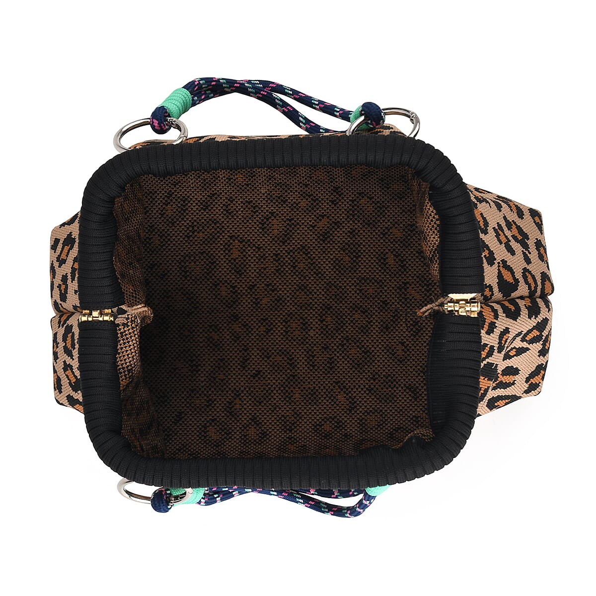 La Marey Brown Leopard Pattern Knitted Handbag image number 2