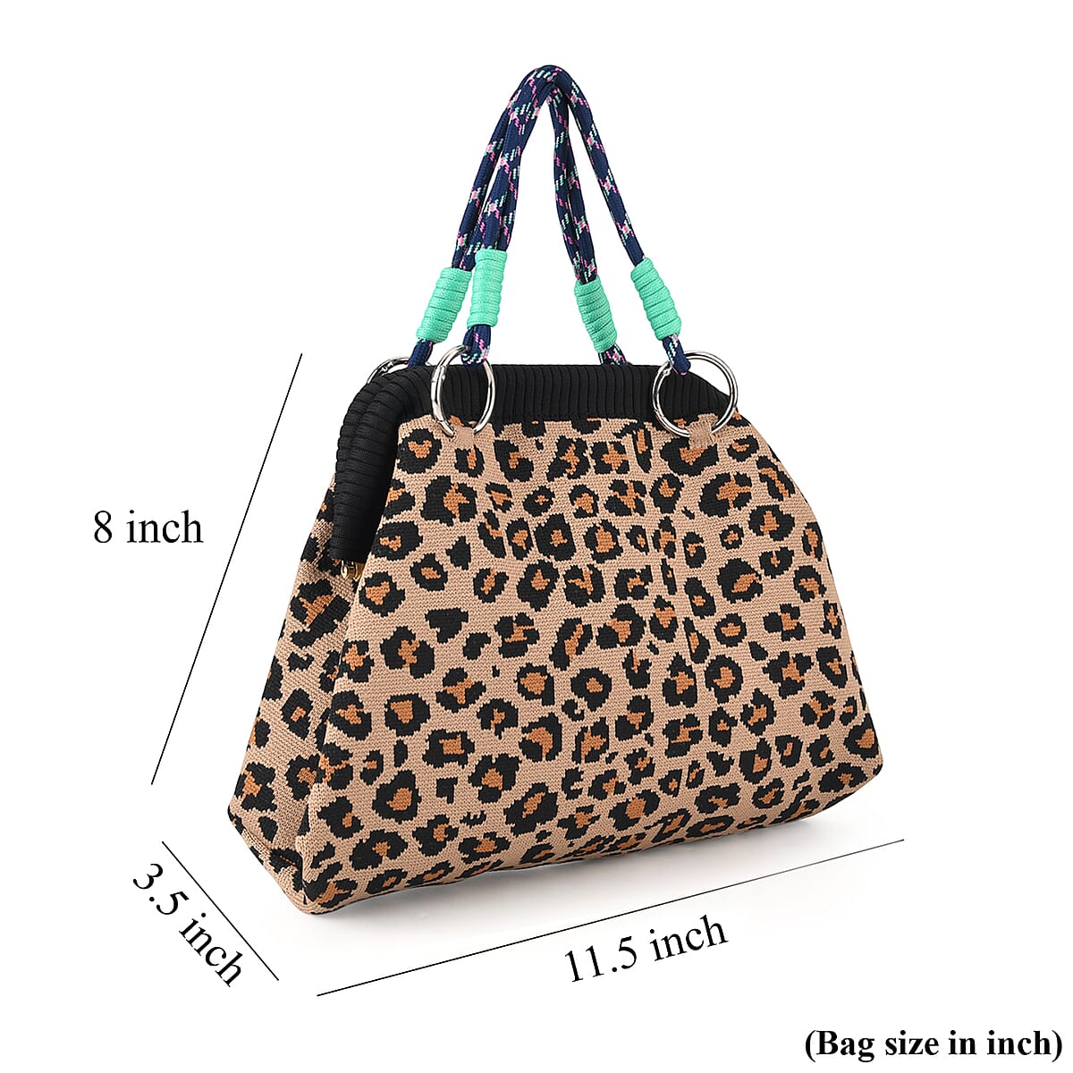 La Marey Brown Leopard Pattern Knitted Handbag image number 3