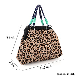 La Marey Brown Leopard Pattern Knitted Handbag