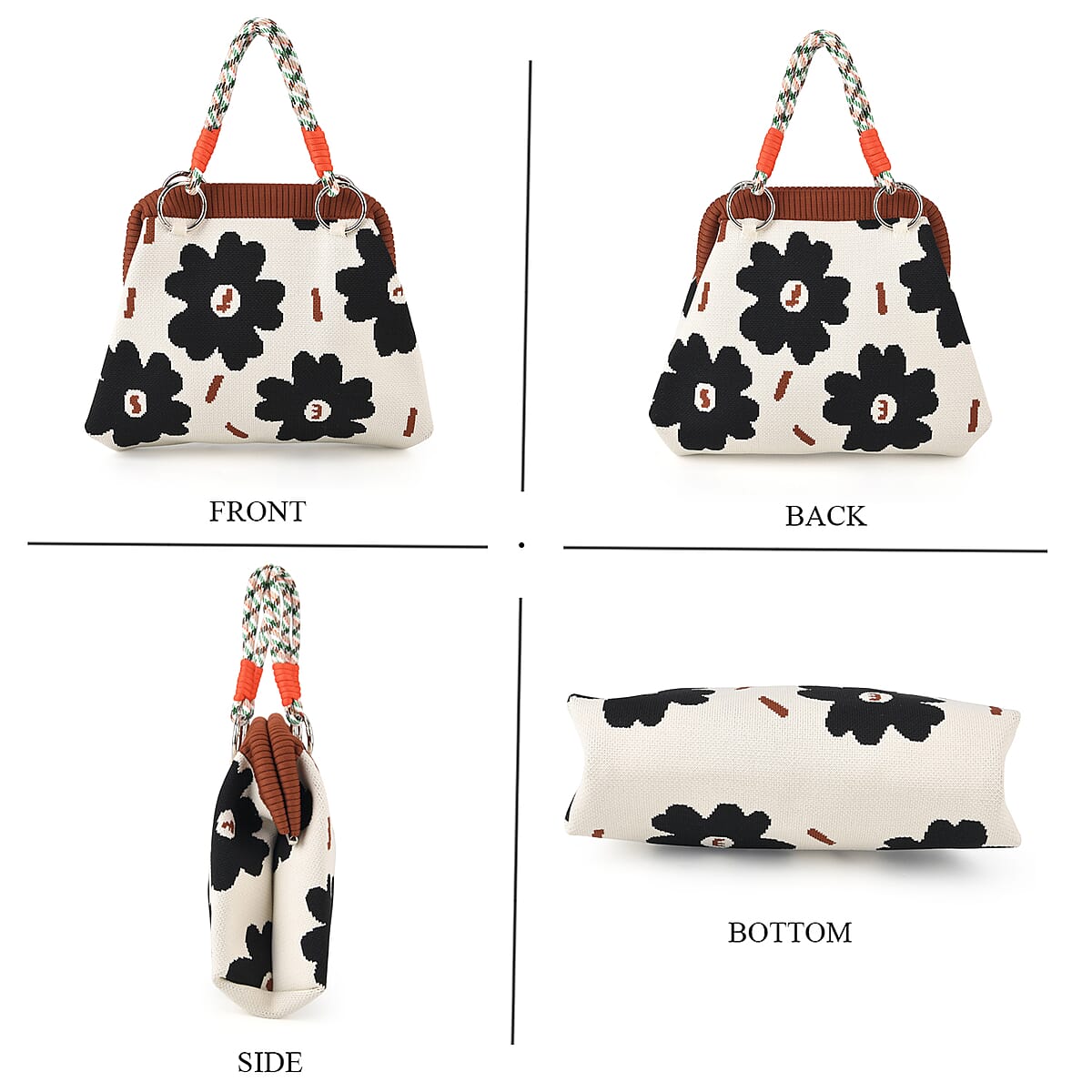 Lay Marey Black Flower Pattern Knitted Handbag image number 1