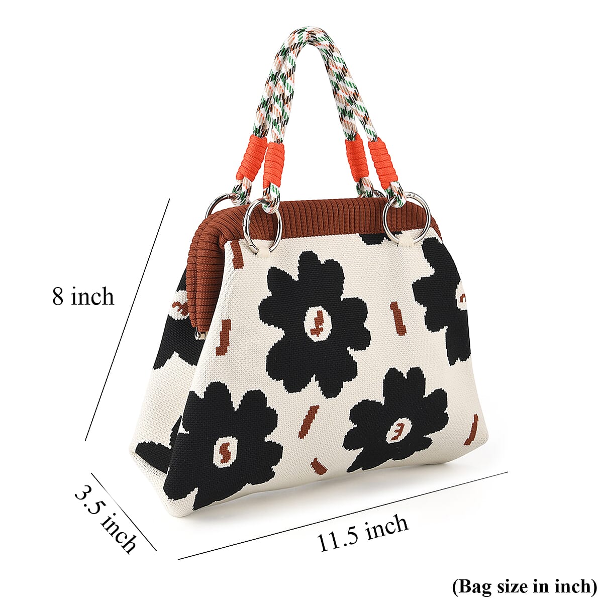 Lay Marey Black Flower Pattern Knitted Handbag image number 3
