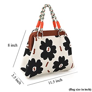 Lay Marey Black Flower Pattern Knitted Handbag