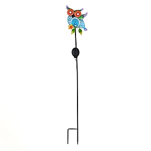 LIvmore Yellow Iron and Glass Owl Solar Spinner Stake