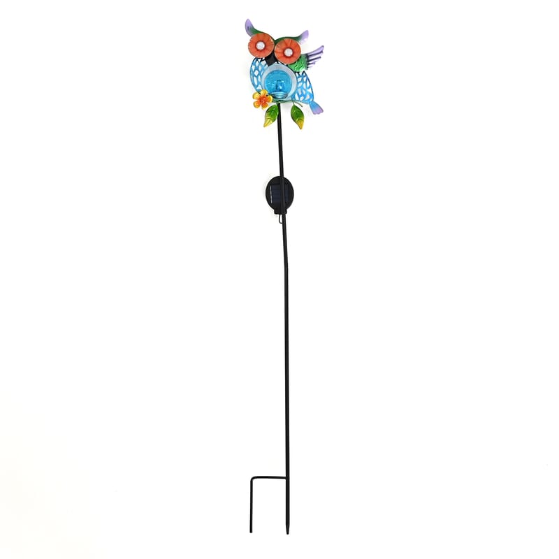 LIvmore Yellow Iron and Glass Owl Solar Spinner Stake
