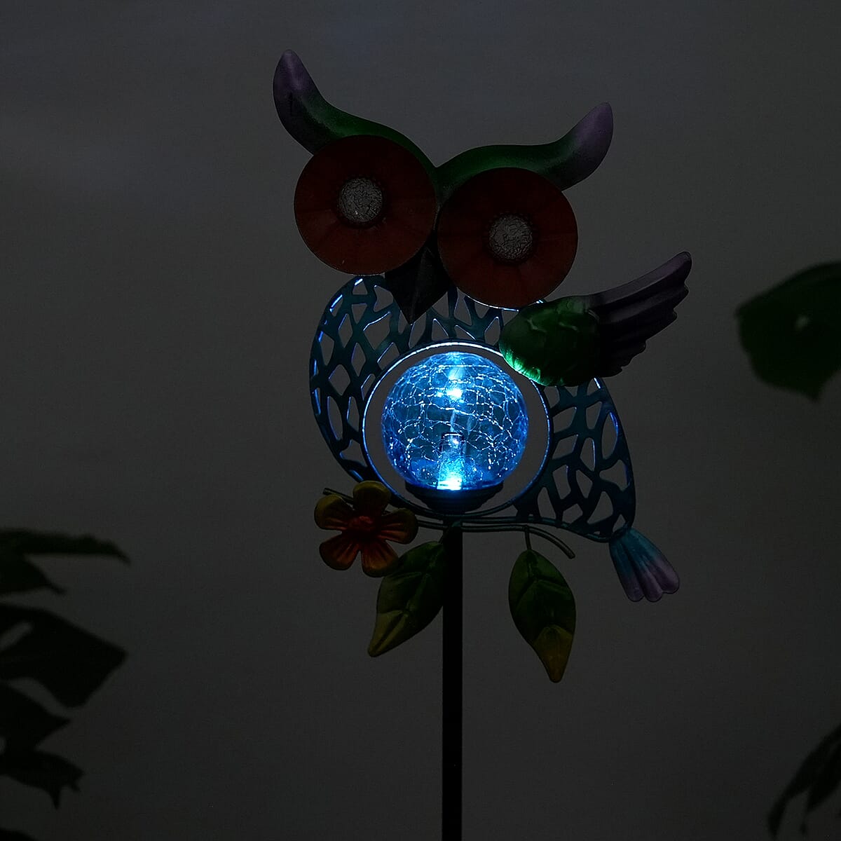 LIvmore Yellow Iron and Glass Owl Solar Spinner Stake (40.94"x7.48"x3.66") image number 2